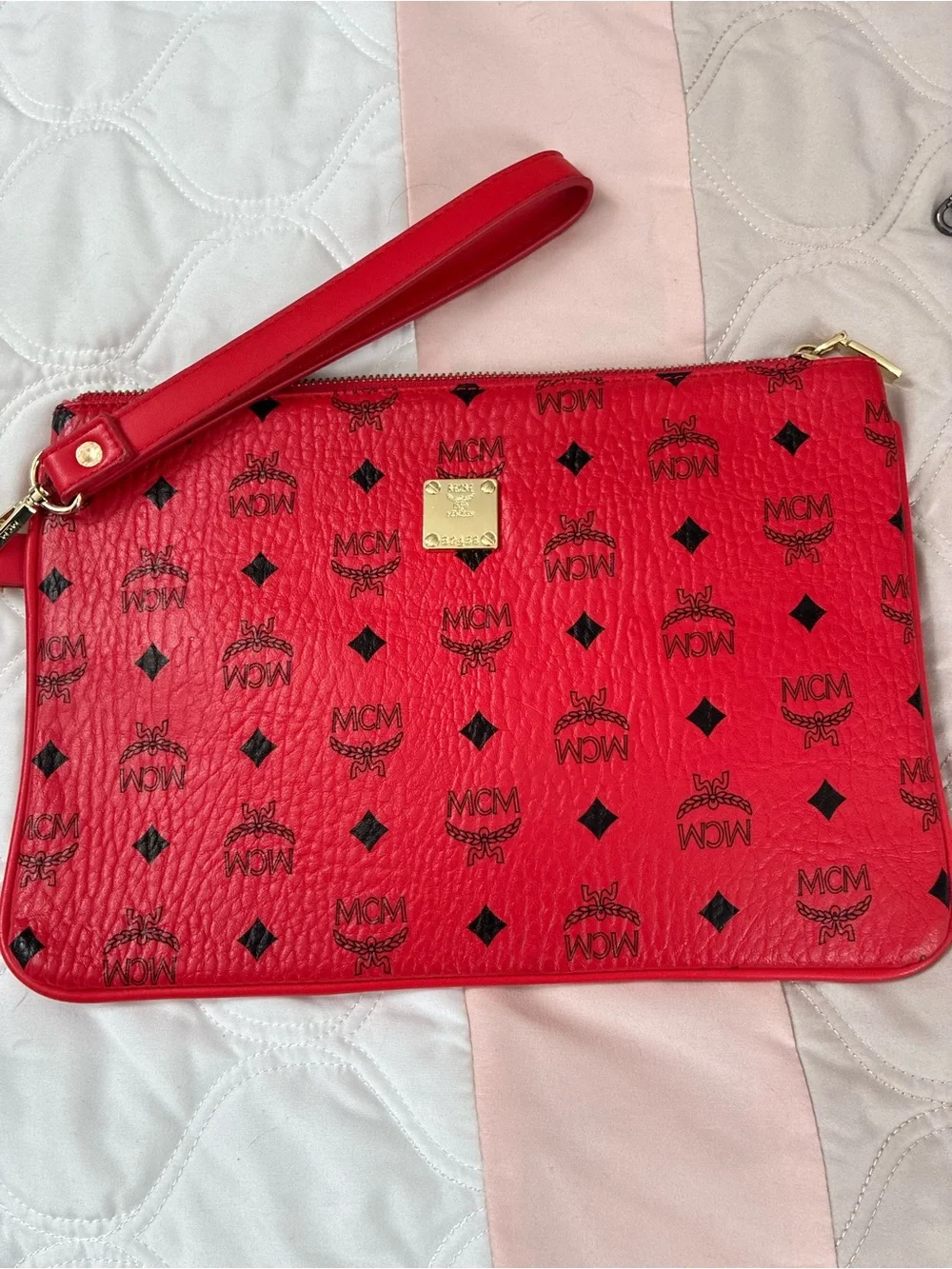 MCM Red Logo Wristlet Clutch